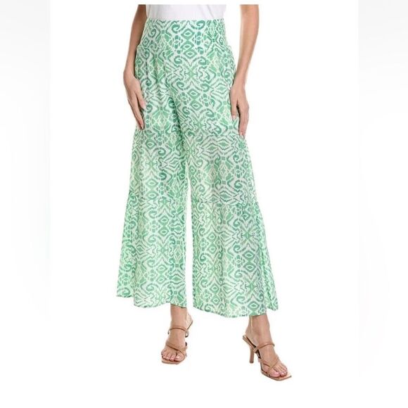 Nanette Lepore Green Print Palazzo Wide Leg Pant Size M - Picture 1 of 11